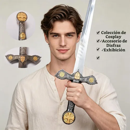 Vista 3 de Stainless Steel Medieval Star of David King Solomon Cross Crusader Knight Templar Sword for Collection, Cosplay, Display