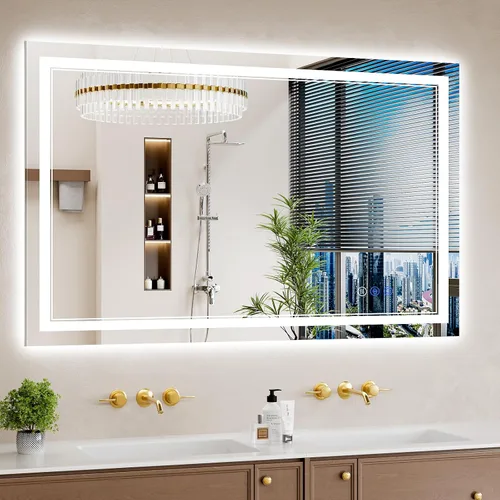 Vista 11 de Espejo de baño LED de 22 x 30 pulgadas con luces, antiniebla, retroiluminado + luz frontal, regulable, espejo de tocador LED para pared, espejo