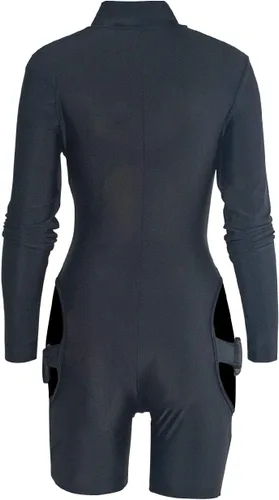 Vista 4 de VWIWV Mono de manga larga para mujer, con hebilla, sexy, ahuecado, pantalones cortos