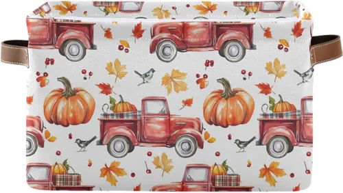 Vista 10 de Cesta de almacenamiento sin costuras de Halloween, bolsa organizadora plegable de tela de calabaza amarilla con asas, 15 x 11 x 9.5 pulgadas