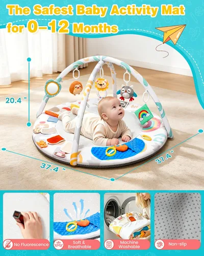 Vista 9 de Gimnasio y tapete de actividades para bebés con 5 juguetes para 0-12