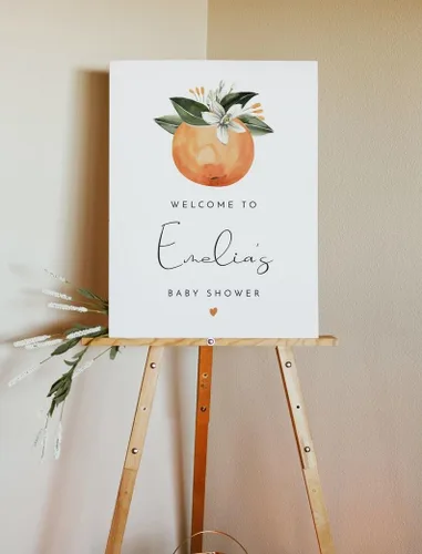 Vista 7 de Letrero de bienvenida con texto en inglés «A Little Wildflower Is On The Way» para baby shower, cartel de bienvenida personalizado para baby shower