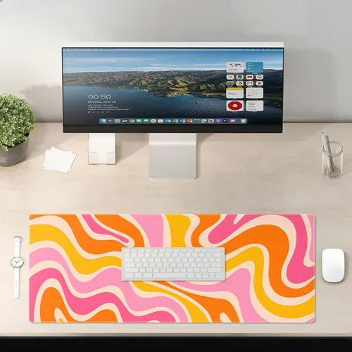 Vista 6 de Alfombrilla de Ratón Boho XL Grande Tapete de Escritorio Alfombrilla de Ratón y Teclado Extendida Abstracta con Base Antideslizante y Borde Cosido