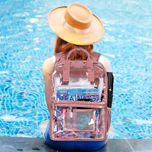 Vista 2 de TXHVO Mochila transparente, resistente bolsa transparente para libros, mochilas de PVC transparente para hombres y mujeres