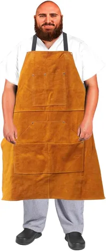 Vista 7 de Urby Delantal de trabajo grande y alto de talla grande: delantal de soldadura de cuero resistente al fuego, lona de madera y taller.