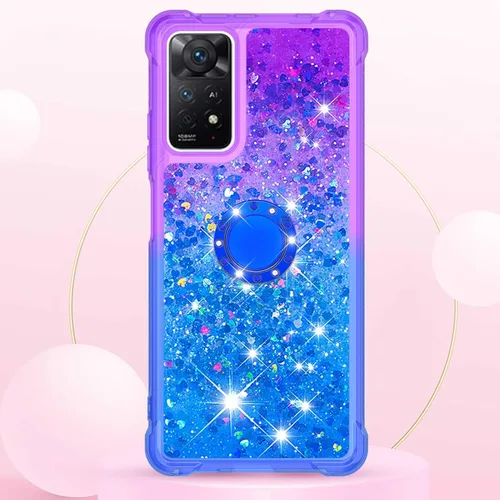Vista 2 de Funda para Xiaomi Redmi Note 11 Pro, Gradient Quicksand Series Glitter Bling Fluing Liquid Floating Ring Kickstand TPU Bumper Cushion Reforzado