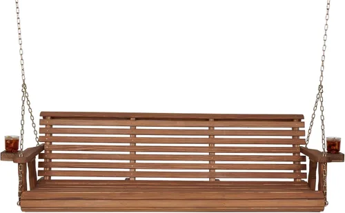 Vista 17 de Columpio Amish resistente para terraza (800 lb) con cadenas para colgar y posavasos Tinte negro semisólido