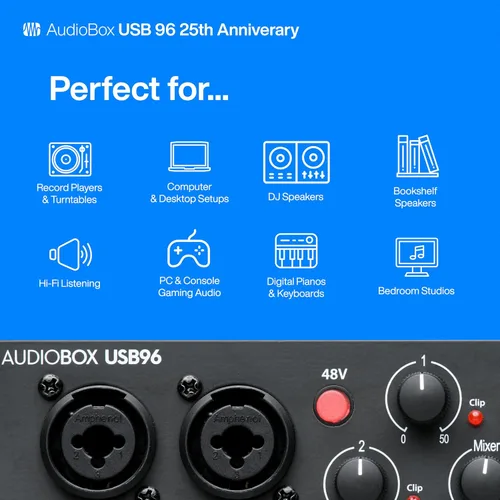 Vista 4 de PreSonus AudioBox 96 - Interfaz de audio USB del 25 aniversario con software de grabación DAW Studio One Artist
