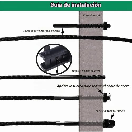 Vista 5 de Accesorios de barandilla de cable negro 1/8, kit de sistema de barandilla de cable de acero inoxidable T316, tensor de espárragos, 60 piezas