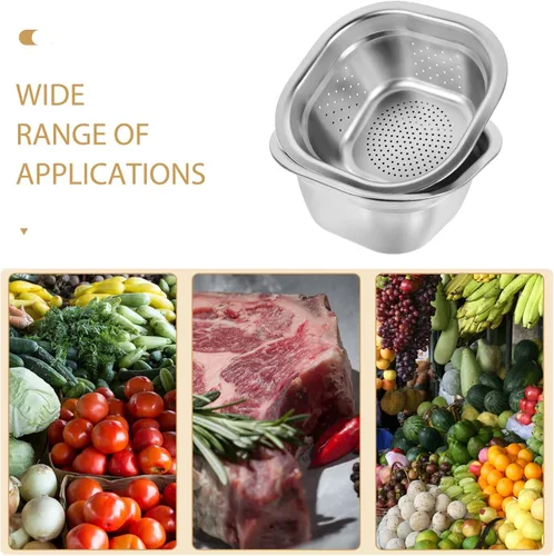 Vista 9 de Zerodeko Juego de cuencos de acero inoxidable para fregadero de cocina cuadrado, cesta de almacenamiento de metal, gran capacidad, fruta, verduras