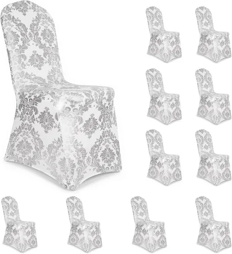 Vista 16 de Juego de 1 fundas decorativas para sillas de comedor, con estampado de flores doradas, extraíbles, lavables, de elastano, para fiestas, bodas Oro