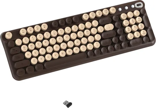 Vista 9 de Teclado Bluetooth inalámbrico, teclas redondas retro de tamaño Azul