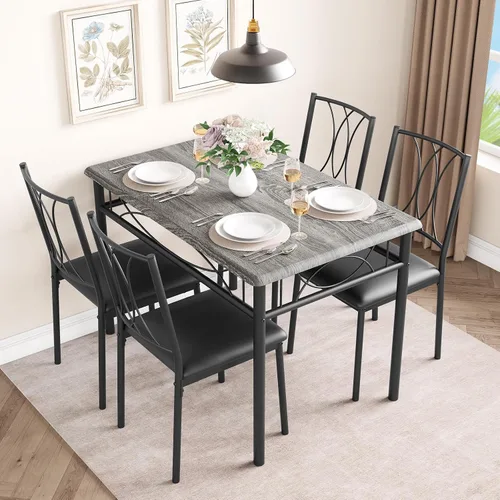 Vista 8 de Juego de mesa de comedor para 2, mesa de cocina con 2 sillas tapizadas, juego de mesa de comedor de cocina de 3 piezas de madera para apartamento