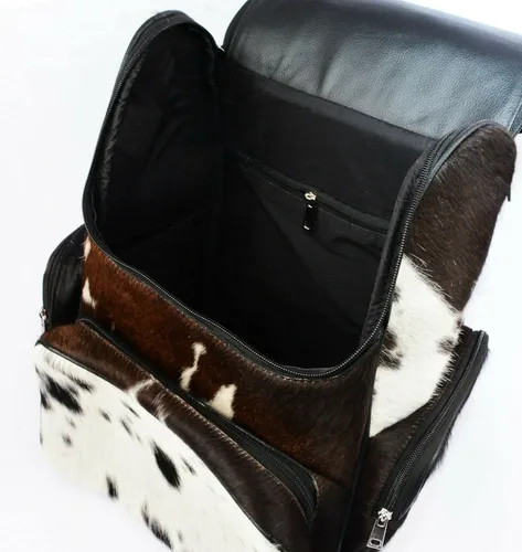 Vista 2 de LP-FACON Piel de vaca impresión de pelo de piel de cuero franja pañal mochila mochilamochila de viaje bolsa de hombro, Mochila de viaje negra