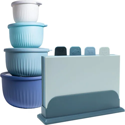 Vista 12 de COOK WITH COLOR Kitchen Essentials - Juego de tazones para mezclar con tapas y 3 tablas de cortar gruesas en blanco y negro