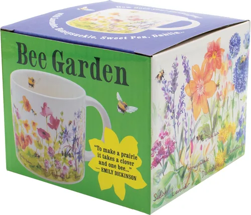 Vista 6 de The Unemployed Philosophers Guild Taza de café Bee Garden, cuenta con hermosas flores de acuarela y abejas zumbantes, viene en una divertida caja