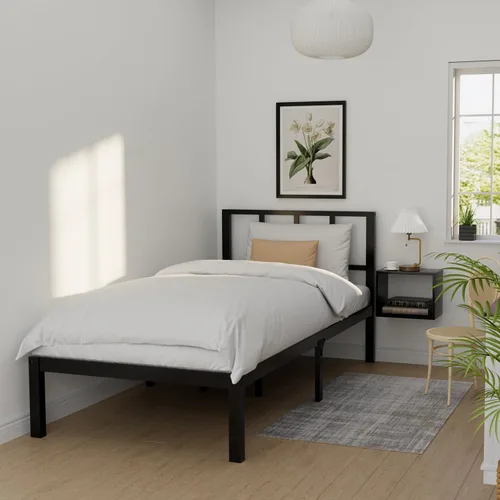 Vista 12 de Base de cama de bambú de tamaño individual con plataforma de madera, estructura sólida y estable con listones antideslizantes, cama alta,