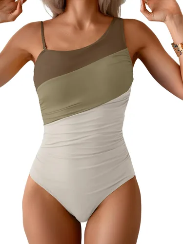 Vista 13 de Aidonger Traje de baño de una pieza con un hombro para mujer, traje de baño de bloque