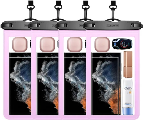 Vista 11 de Paquete de 4 fundas impermeables grandes para teléfono de 10.5" - Soporte transparente para celular bajo el agua - Bolsa seca universal a prueba