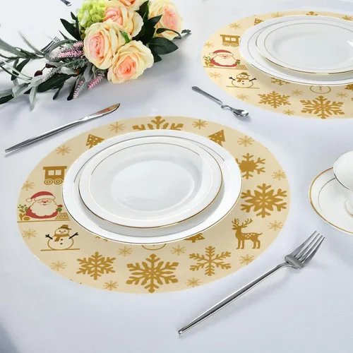 Vista 6 de Merry Christmas Snowflake Gold Snowman Circle placemats Thick placemats for Dining Table 15x15 in individuales