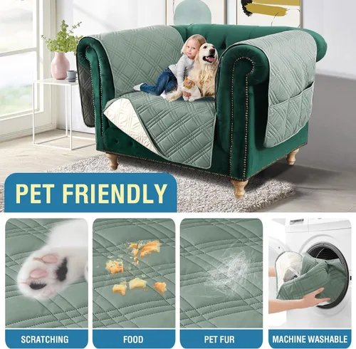 Vista 3 de H.VERSAILTEX Funda 100% impermeable para sillón con funda para reposabrazos extra larga, funda protectora tradicional de muebles Chesterfield