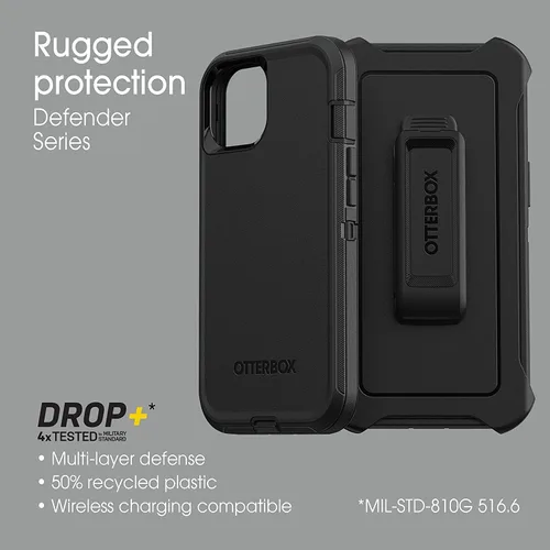 Vista 6 de OtterBox - Carcasa para iPhone 13 Defender Series, color negro Rugged & Durable, with Port Protection, Includes Holster Clip Kickstand