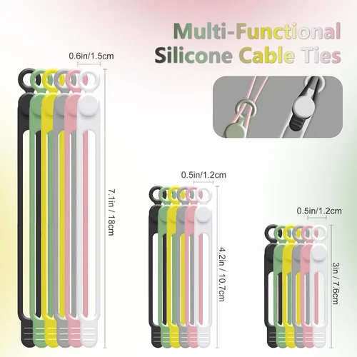 Vista 2 de Bridas para cables de datos, organizador de cables de silicona reutilizable, cable elástico multiusos para agrupar auriculares, cargador