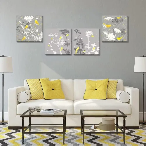 Vista 82 de Wall HDQ Arte de pared de flores para baño, dormitorio, sala de estar, decoración de pared azul y naranja, pintura floral, lienzo impreso, imagen