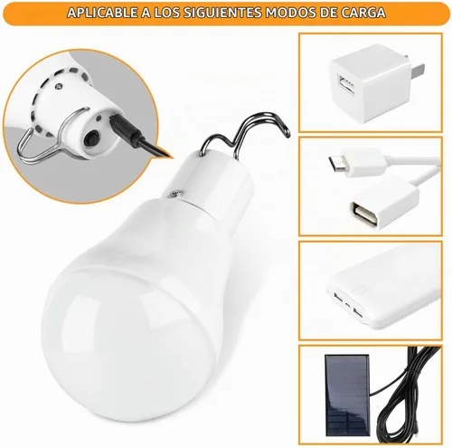 Vista 5 de Paquete de 2 bombillas LED de energía solar, luces solares portátiles de carga USB con panel solar para interiores y exteriores, senderismo