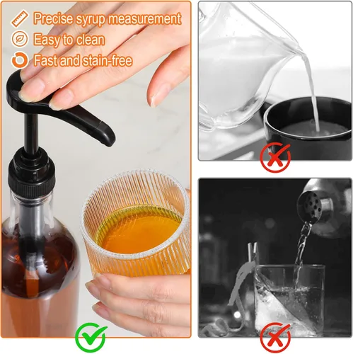 Vista 5 de 4 botellas de jarabe con bomba, botellas transparentes de cuello largo de 25 onzas / 25.4 fl oz, dispensador de bomba de jarabe de plástico