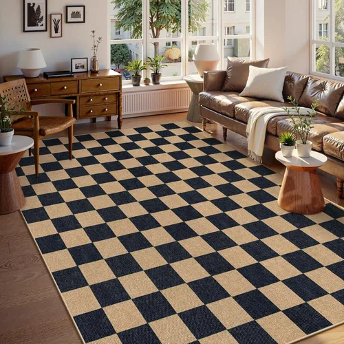 Vista 40 de Lahome Alfombra de yute a cuadros fácil 2'x3', alfombra pequeña para entrada, antideslizante, alfombra para la puerta delantera de la cocina