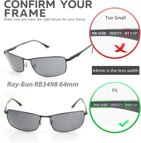 Vista 2 de Walleva Lentes de repuesto para lentes de sol Ray-Ban RB3498 de 2.520in, múltiples opciones disponibles