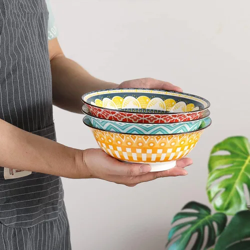 Vista 4 de Juego de Tazones para Ramen Tazones Pho - Juego de Tazones de Sopa de Porcelana de 3 Piezas - Juegos de Tazones para Fideos para Cocina 35 oz