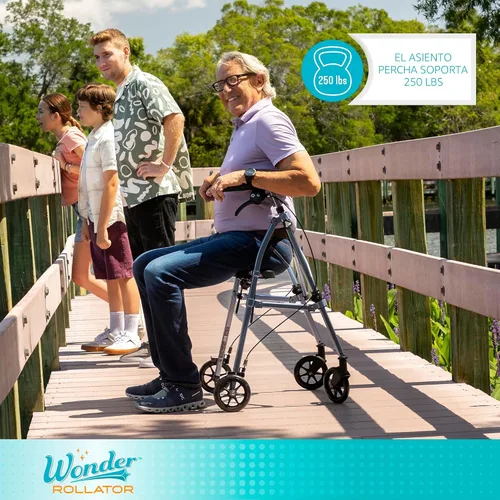 Vista 4 de Andador plegable con espacio para guardar Stander, andador rodante ligero con asiento para personas mayores y adultos, ayuda de movilidad de 4