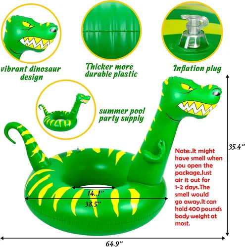 Vista 3 de 2 flotadores inflables de piscina para adultos: tubos de tiburón de dinosaurio de verano, flotadores de natación, anillos de decoración de fiesta