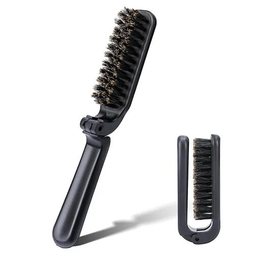 Vista 9 de 2 piezas de cepillo plegable de viaje con cerdas de jabalí, bolsillo plegable, rango antiestático, mini herramienta de peinado para barba y cabello