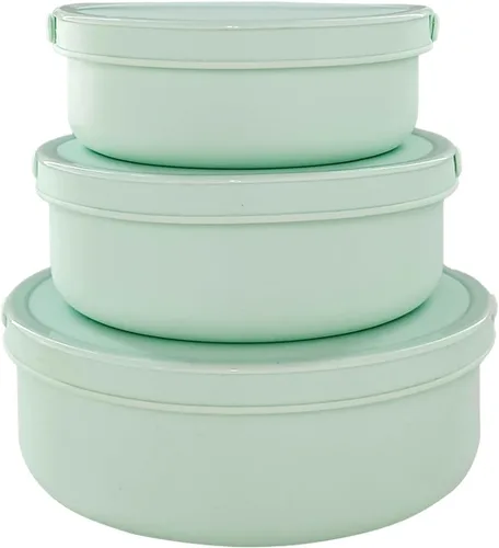 Vista 11 de Juego de 3 cuencos de silicona para almacenamiento de alimentos con tapas, aptos para microondas y congelador Amarillo claro