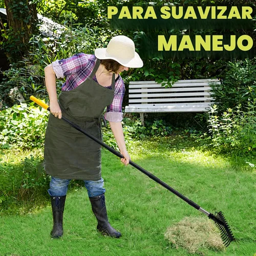 Vista 7 de Rastrillo de arco, rastrillo de jardín con mango ajustable de 68 pulgadas con 17 púas de acero, rastrillo de metal resistente de doble cara