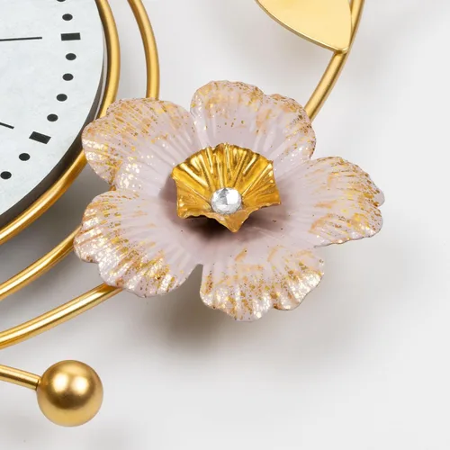 Vista 6 de FLEBLE Reloj de pared grande para decoración de sala de estar, moderno reloj de pared decorativo de flores de metal 3D, silencioso, sin tictac