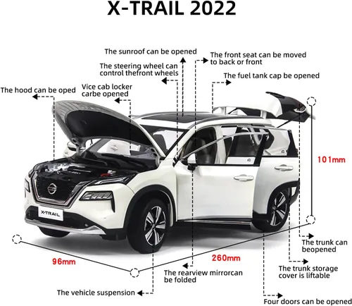 Vista 5 de PAUDI MODELO 1/18 Coche fundido a presión X-Trail Minicar 2022 para adultos Colección Regalo de cumpleaños Blanco