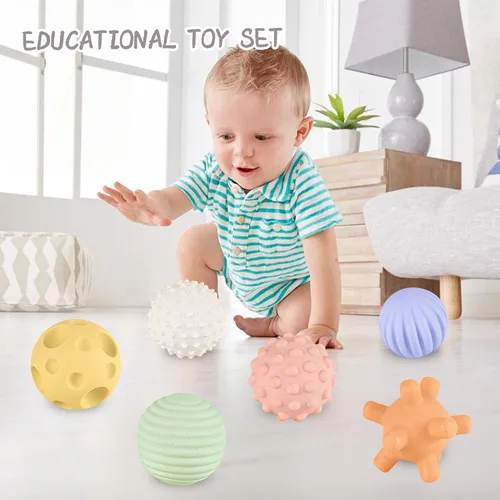Vista 8 de Montessori - Juego sensorial para bebés y niños pequeños, paquete de 6 bolas texturizadas suaves y sonajero de paja de trigo, juguetes educativos