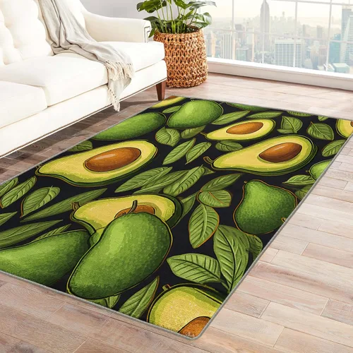 Vista 8 de Alfombras de coco para entrada, dormitorio, sala de estar, alfombra de área de frutas tropicales de 2 x 3, lavable, antideslizante, suave, alfombra