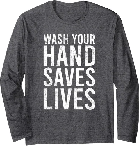 Vista 4 de Wash Your Hands Saves Lives Hand Washing Hygiene Camiseta de manga larga, Negro