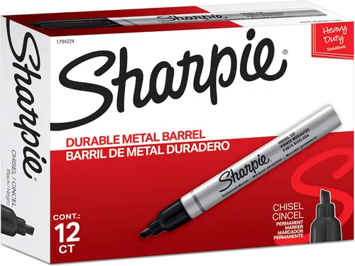 Vista 3 de Sharpie Marcadores permanentes de barril de metal, punta de bala, negro, 12