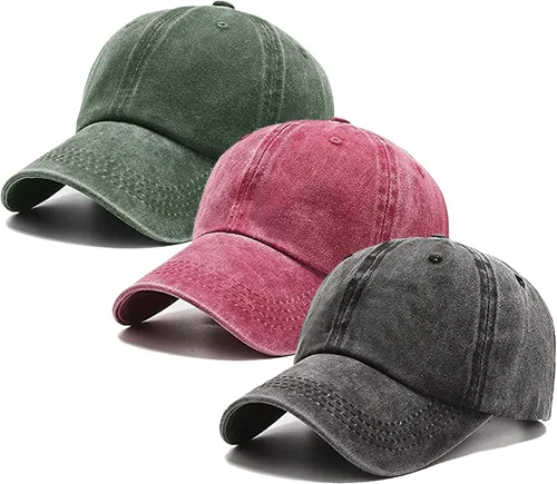 Vista 7 de Paquete de 3 gorras de béisbol vintage lavadas lisas de algodón de sarga ajustable a granel de perfil bajo clásico para hombres/mujeres