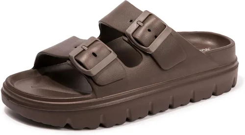 Vista 66 de FUNKYMONKEY - Sandalias bajas cómodas para mujer, hechas de etilvinilacetato, ajustables con hebilla doble