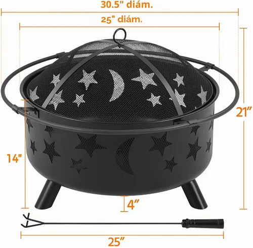 Vista 4 de Yaheetech - Hoguera de 30 pulgadas para chimenea exterior de leña