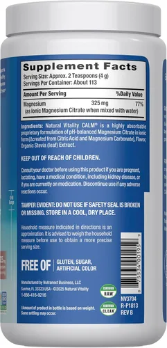 Vista 2 de Natural Vitality Calm Magnesium - Polvo de 16 onzas Mezcla de bebida relajante Suplemento con sabor a cereza 325 mg por porción Sin OMG, sin