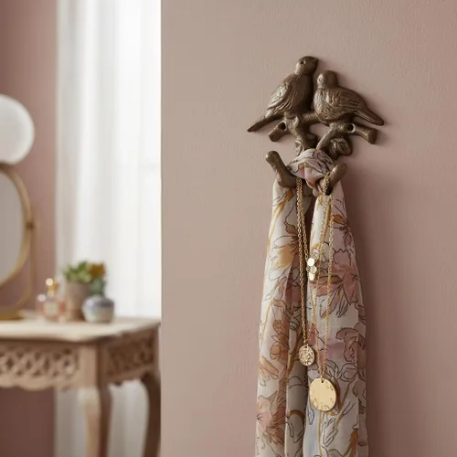 Vista 9 de Comfy Hour Ganchos para abrigos de pájaro de 5.4 pulgadas, montaje de pared doble de hierro fundido Soporte para llaves de pájaro, marrón antiguo