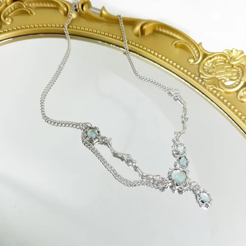 Vista 17 de Y2k - Collar irregular con dije de estrella, piedra de luna, diseño de cadena de moda, joyería de plata picante para mujer